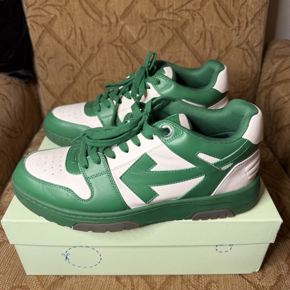Off‑White "Out Of Office"‎ Low Top Green Sneakers W/ Box and Tag Size 45